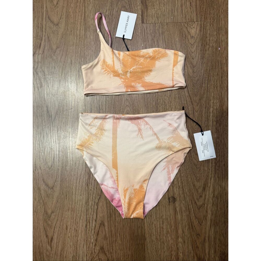 Summer Away ombre palm print BIKINI TOP & bikini bottom set Size S NWT - Picture 2 of 5